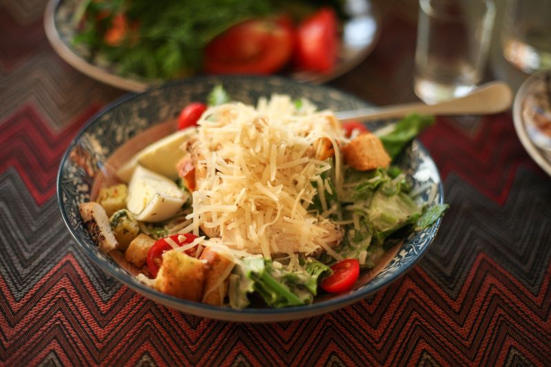 Caesar salad with romaine lettuce and parmesan croutons