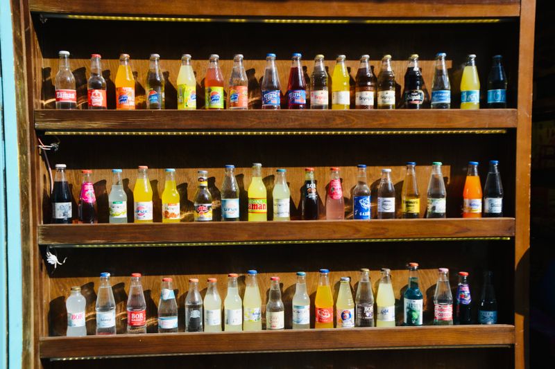 Bottled sparkling water and sodas selection